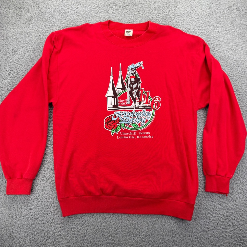 Vintage‎ 1990 Kentucky Derby 116 Sweatshirt XL Red Trench Churchill Downs 90s